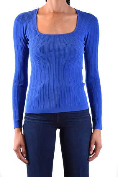 Diane Von Furstenberg Ribbed Fitted Long-sleeved Top With Square Neckline In Blue