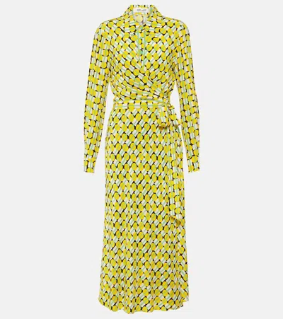 Diane Von Furstenberg Tori Printed Crepe De Chine Midi Wrap Dress In Yellow