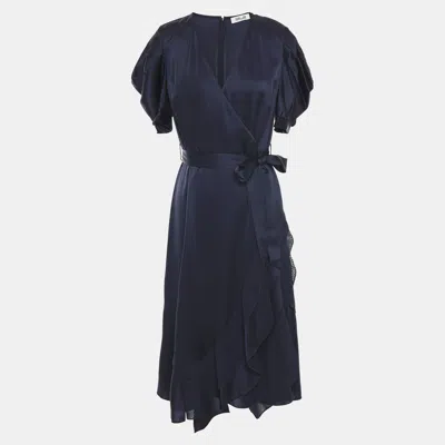 Pre-owned Diane Von Furstenberg Triacetate Knee Length Dress 4 In Navy Blue