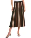 Diane Von Furstenberg Tribeca Cutout Pleated Striped Ribbed-knit Midi Skirt In Black