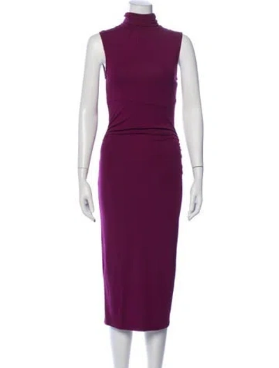 Pre-owned Diane Von Furstenberg Turtleneck Midi Length Dress In Burgundy