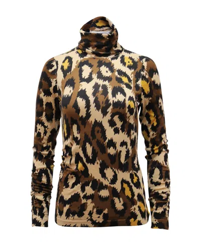 Diane Von Furstenberg Turtleneck Sweater In Cheetah Print Wool In Beige