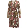 Diane Von Furstenberg Two Tone Print Wrap Midi Dress In Brown/pink Silk In Brown