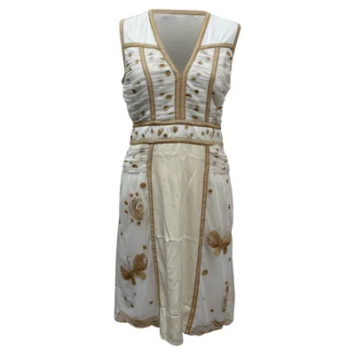 Diane Von Furstenberg V-neck Knee-length Dress In Cream Polyester In White