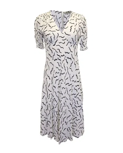 Diane Von Furstenberg V-neck Printed Midi Dress In White Viscose In Grey