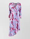 Diane Von Furstenberg V-neckline Long Sleeves Belted Waist Asymmetric Hem Floral Pattern In Pink