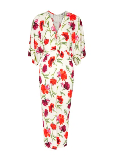 Diane Von Furstenberg Valerie Floral-print Jersey Midi Dress In White And Red