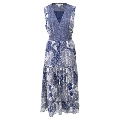 Diane Von Furstenberg Vanya Dream Dot A Line Dress In Navy Blue Silk