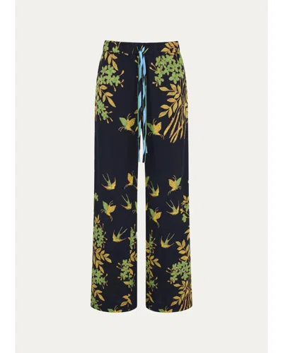 Diane Von Furstenberg Verick Floral Wide-leg Pants In Black
