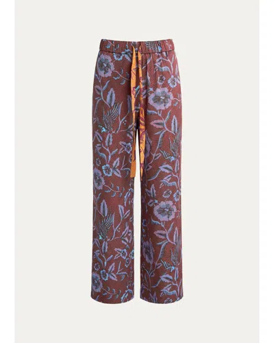 Diane Von Furstenberg Verick Floral Wide-leg Pants In Brown