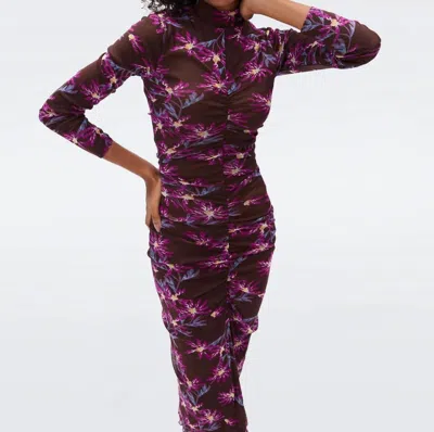 Diane Von Furstenberg Verina Reversible Mesh Dress In Paris Floral Purple And Tiny Bean In Brown