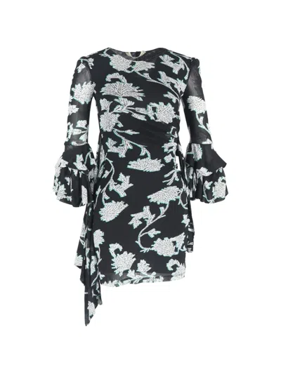 Pre-owned Diane Von Furstenberg Vintage 2021 Mini Wrap Floral Print Dress In Black