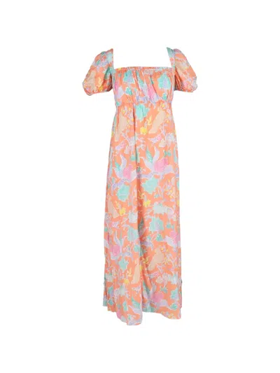 Pre-owned Diane Von Furstenberg Vintage 2022 Dhalia Puff-sleeve A-line Dress In Orange