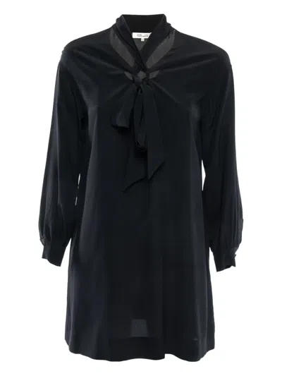 Pre-owned Diane Von Furstenberg Vintage 2024 Bow Neckline Silk Dress In Black
