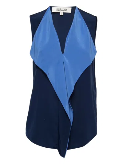 Pre-owned Diane Von Furstenberg Vintage 2024 Draped Silk Top In Blue