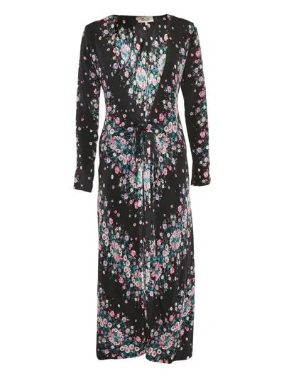 Pre-owned Diane Von Furstenberg Vintage 2024 Floral Crepe Dress In Black