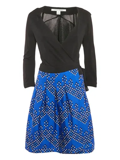 Pre-owned Diane Von Furstenberg Vintage 2024 Printed Wrap Dress In Black