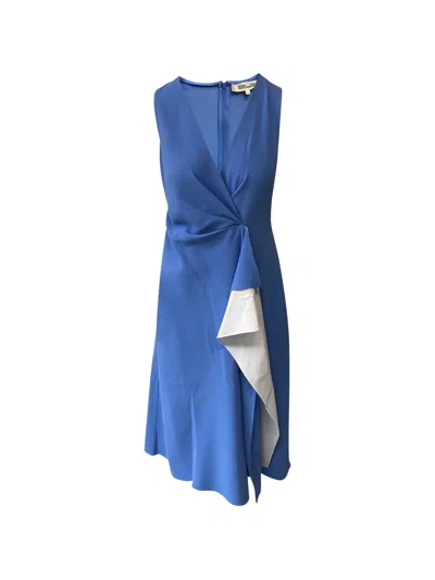 Pre-owned Diane Von Furstenberg Vintage Addison Draped-detail Midi Dress In Blue