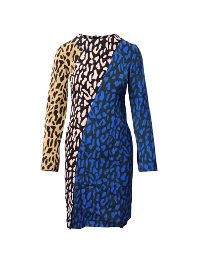 Pre-owned Diane Von Furstenberg Vintage Belmont Leopard-print Midi Dress In Black