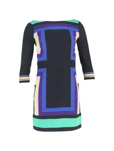 Pre-owned Diane Von Furstenberg Vintage Block Printed Dress In Black