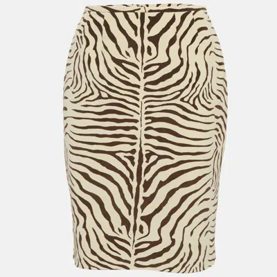 Pre-owned Diane Von Furstenberg Vintage Brown Zebra Velvet Pencil Skirt S In Sand