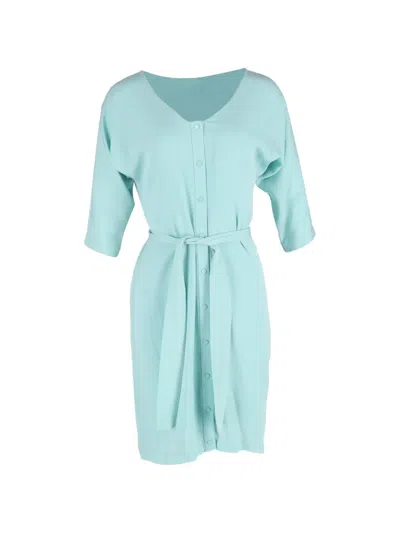 Pre-owned Diane Von Furstenberg Vintage Button-down Belted Midi Dress In Blue