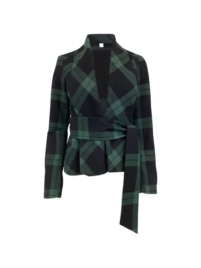 Pre-owned Diane Von Furstenberg Vintage Checked Belted Jacket In Black