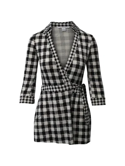 Pre-owned Diane Von Furstenberg Vintage Checked Playsuit In Black