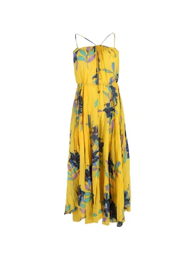 Pre-owned Diane Von Furstenberg Vintage Cinch-waist Maxi Dress In Yellow