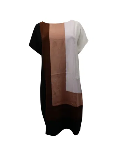 Pre-owned Diane Von Furstenberg Vintage Colour-block Shift Dress In Black