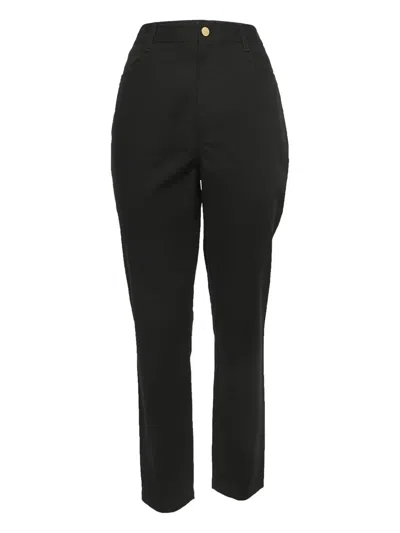 Pre-owned Diane Von Furstenberg Vintage Cotton-blend Straight-leg Trousers In Black