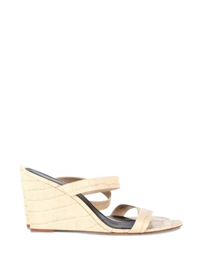 Pre-owned Diane Von Furstenberg Vintage Croc-effect Double-strap Sandals In Neutral