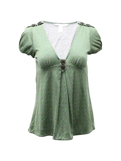 Pre-owned Diane Von Furstenberg Vintage Dot-print Blouse In Green