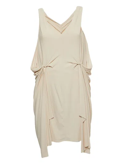 Pre-owned Diane Von Furstenberg Vintage Draped Knotted Asymmetrical Dress In Neutral