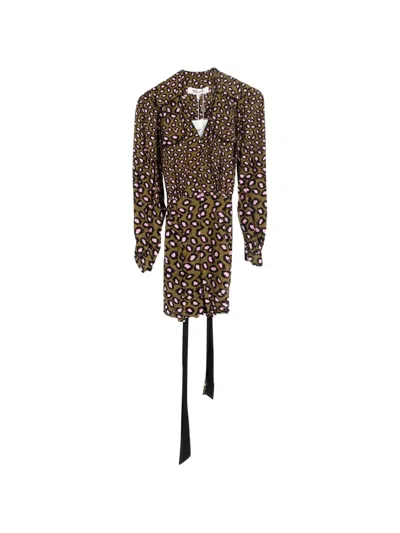 Pre-owned Diane Von Furstenberg Vintage Ella Wrap-effect Leopard-print Playsuit In Brown