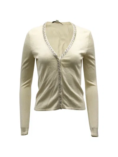 Pre-owned Diane Von Furstenberg Vintage Embellished Knit Cardigan In Neutral