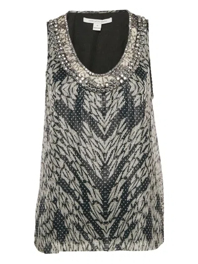 Pre-owned Diane Von Furstenberg Vintage Embellished Pattern Top In Black