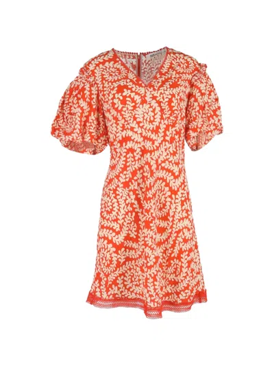 Pre-owned Diane Von Furstenberg Vintage Fisher-printed Mini Dress In Orange