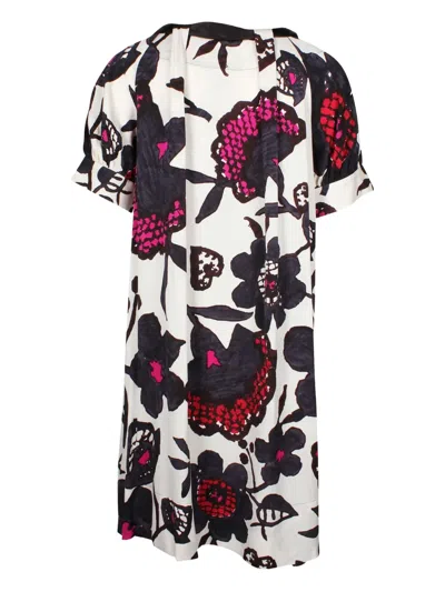 Pre-owned Diane Von Furstenberg Vintage Floral-print Bow Mini Dress In White