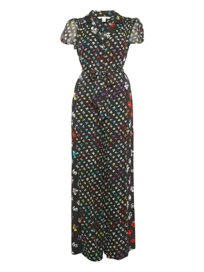 Pre-owned Diane Von Furstenberg Vintage Floral-print Jumpsuit In Black
