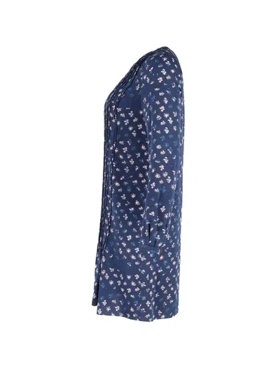 Pre-owned Diane Von Furstenberg Vintage Floral-print Long-sleeve Midi Dress In Blue