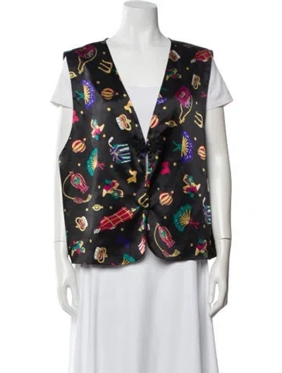 Pre-owned Diane Von Furstenberg Vintage Floral Print Vest In Black