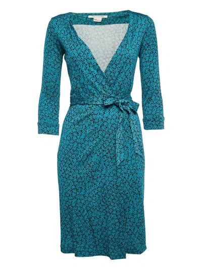 Pre-owned Diane Von Furstenberg Vintage Floral-print Wrap Dress In Blue