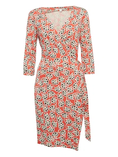 Pre-owned Diane Von Furstenberg Vintage Floral-print Wrap Dress In Pink