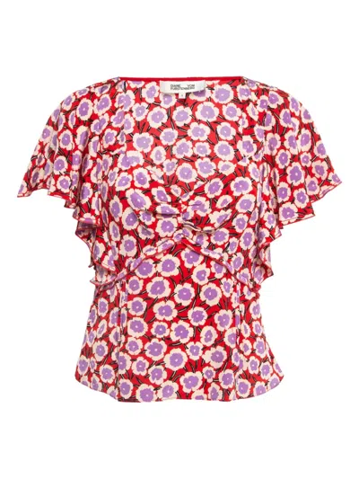 Pre-owned Diane Von Furstenberg Vintage Floral T-shirt In Red