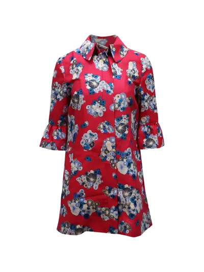 Pre-owned Diane Von Furstenberg Vintage Flower-print Coat In Red