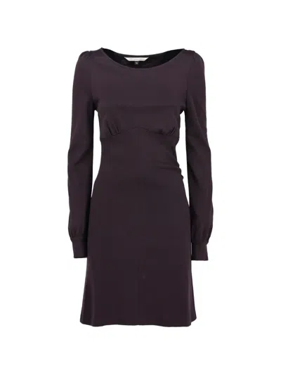 Pre-owned Diane Von Furstenberg Vintage Gathered Long-sleeve Mini Dress In Purple