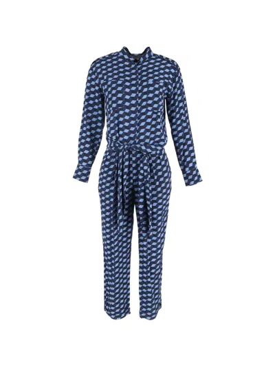 Pre-owned Diane Von Furstenberg Vintage Geometric-pattern Jumpsuit In Blue
