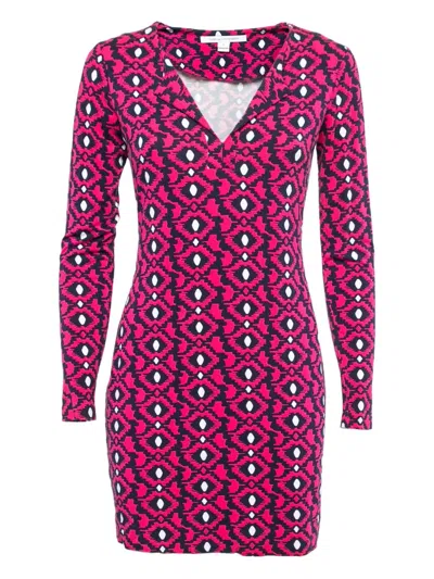 Pre-owned Diane Von Furstenberg Vintage Geometric-print Dress In Pink