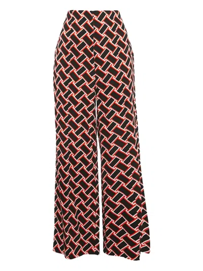 Pre-owned Diane Von Furstenberg Vintage Geometric-print Wide-leg Trousers In Black